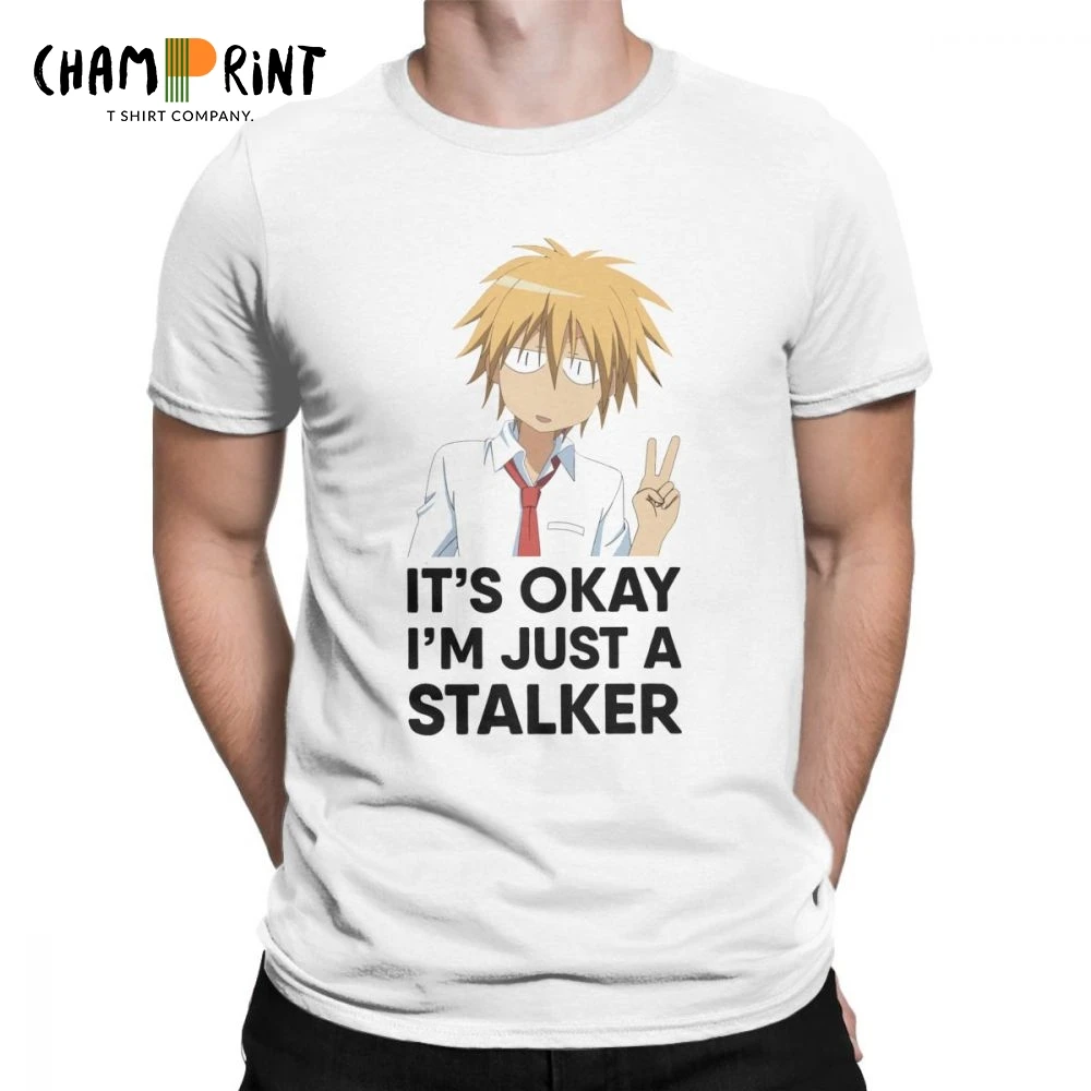 

Men T-Shirts Stalker Maid Sama Novelty Cotton Tees Short Sleeve Gintama T Shirt Round Collar Clothes Plus Size