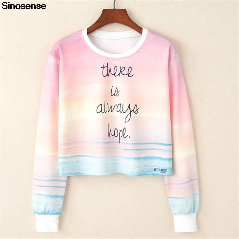 Sunset Letter Print 3D Crop Top Hoodie Cropped Sweatshirt