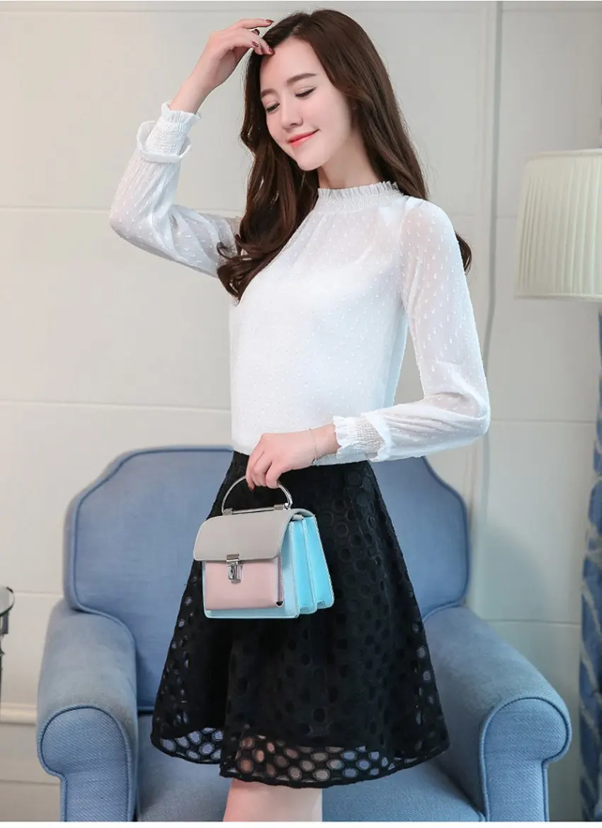 SEXMKL белая блузка для Для женщин с длинным рукавом 2018 элегантные пикантные прозрачные шифоновые рубашки в Корейском стиле женские офисные