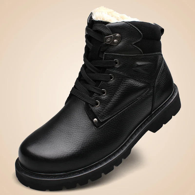 Big size 38 48 Classic genuine leather mens outdoor snow boots winter brand mountain climbing outdoor