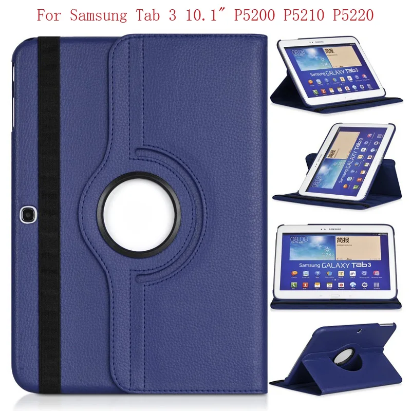 TechDealsUK 360 Degree Rotating Leather Folding Folio Stand Case Cover For Samsung Galaxy Tab 3 10.1 P5200 P5220 Red