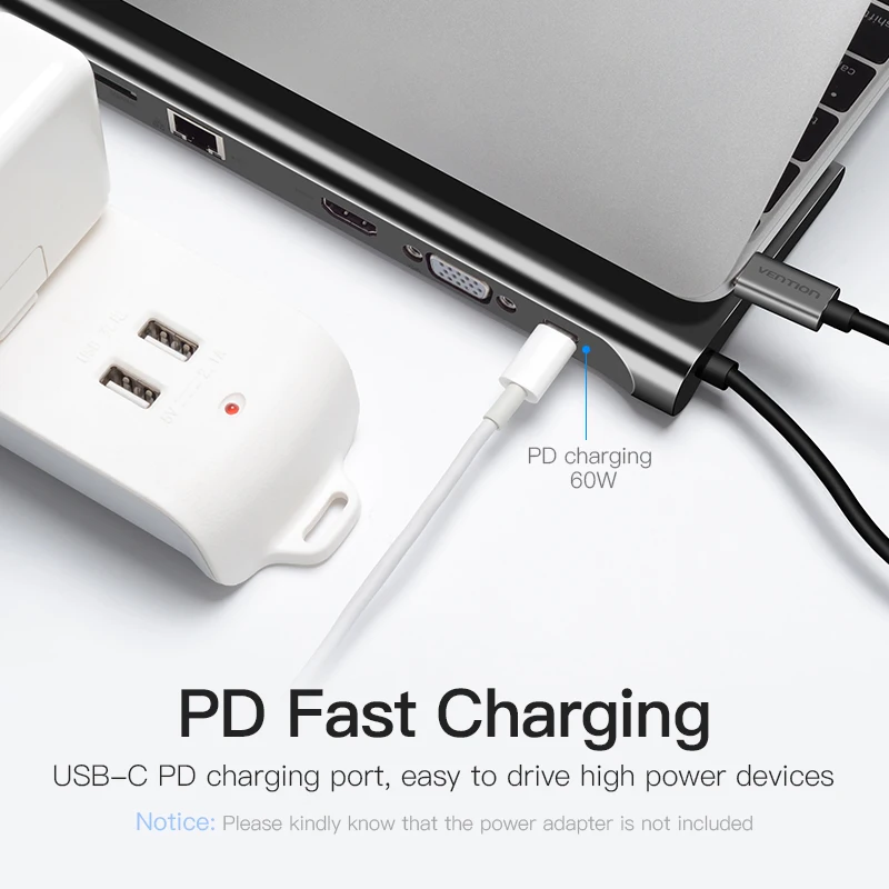 Vention thunderbolt 3 USB-C to HDMI VGA Converter USB3.0 HUB SD/TF Card Reader 3.5mm Jack PD RJ45 Adapter For MacBook Type C HUB