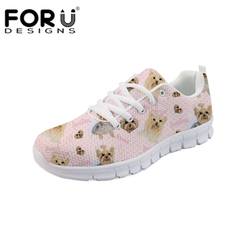 

FORUDESIGNS Cute Yorkie Printing Sneakers Women Vulcanized Shoes Platform Flats Pink Flower Casual Lace Up Shoe Tenis Feminino