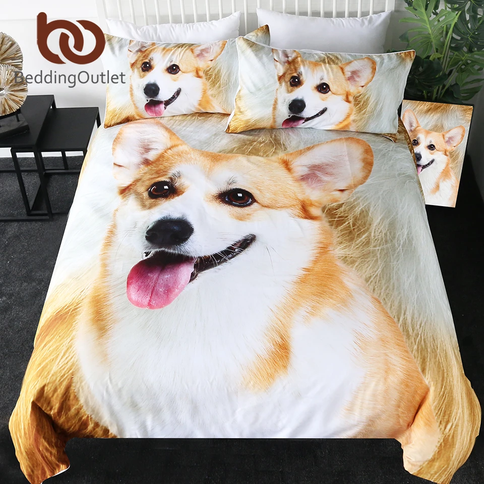 BeddingOutlet فصيل كورجي طقم سرير كلب الاطفال حاف غطاء 3D الفراء طباعة البني الأبيض أغطية سرير جميل جرو المفارش دروبشيبينغ