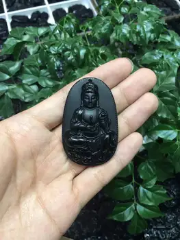 

Free shipping Natural obsidian guanyin bodhisattva necklace pendant with rope wholesale