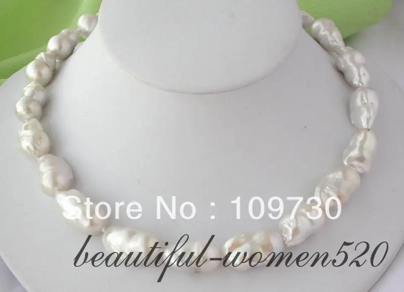 

Jewelry 00825 huge 17"white baroque keshi reborn pearl necklace