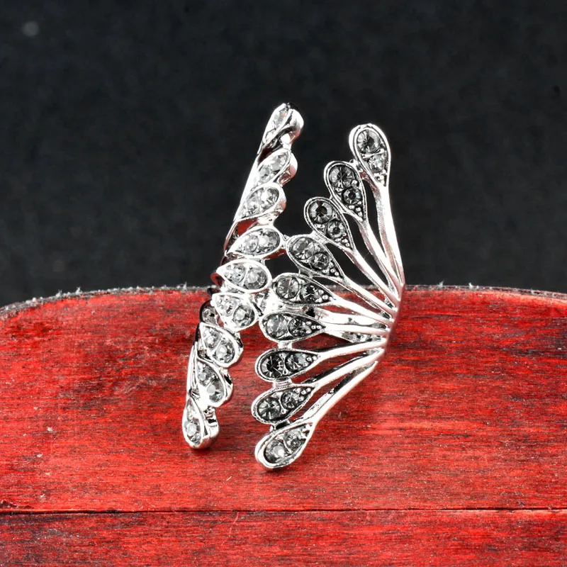 

SINLEERY Charming Silver Color Wing Rings With Gray Crystal For Women Girl Cocktail Party Jewelry Gifts Size 7 8 9 Jz173 SSH