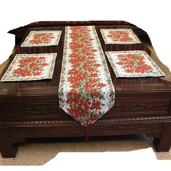 

33*180CM European Table Runner Set Red Flower Pattern Polyester And Cotton Kitted Table Cloth And Table Mat Mediterranean Style