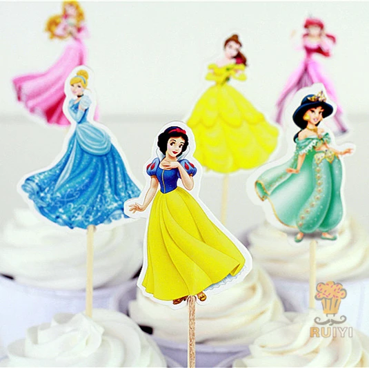 

24pcs princess Cinderella cake toppers picks cases for kids birthday favors party decorations supplies festa baby shower AW-0412