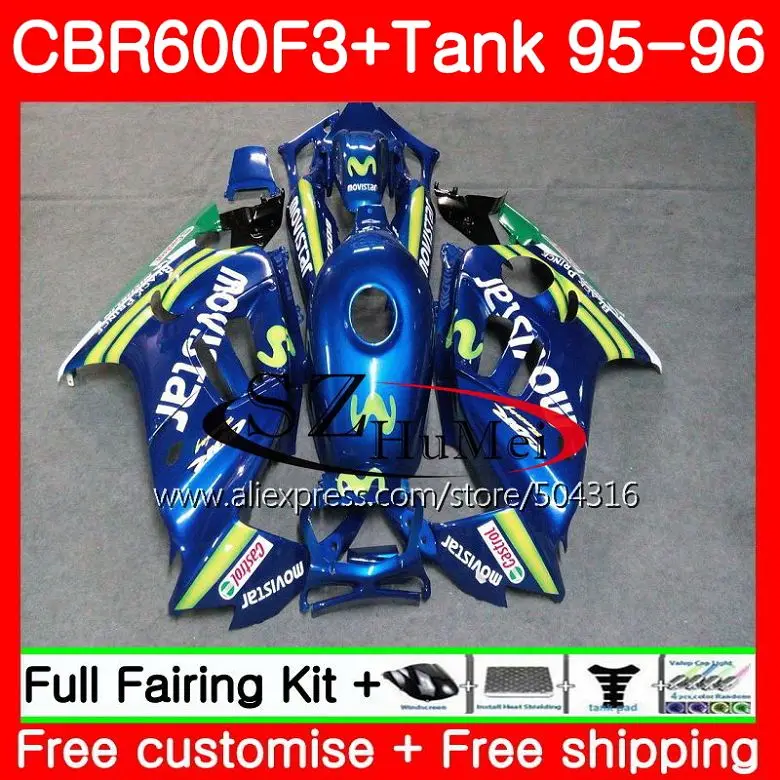 

Body For HONDA CBR600RR F3 CBR 600F3 FS CBR 600 F3 46SH20 CBR600FS CBR600 F3 95 96 CBR600F3 1995 1996 Fairings Top Movistar Blue