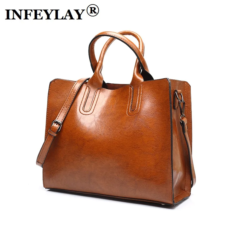 

Brand cowhide new Oil wax handbag embossed casual Crossbody bag fashion shoulder bag girl messenger bags dress vintage women bag