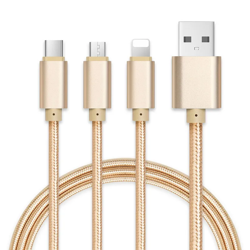 

Nylon one tow three data wire Type-C braided wire multifunction three in one charging line
