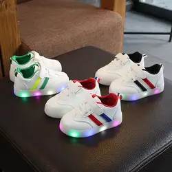 Светящиеся кроссовки светящаяся обувь в полоску для детей мальчиков и девочек повседневная обувь со светодиодной подсветкой для детей