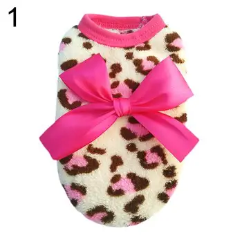 

Hot Pet Dog Cat Leopard Bowknot Clothes Coral Fleece Puppy Clothes Apparel Costume