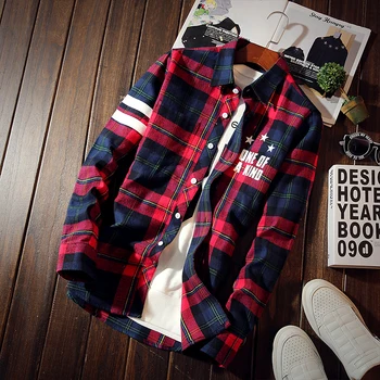 

2018 Autumn Iovers Wear New Trend Tide Brand Ietter Plaid Shirt Shirt