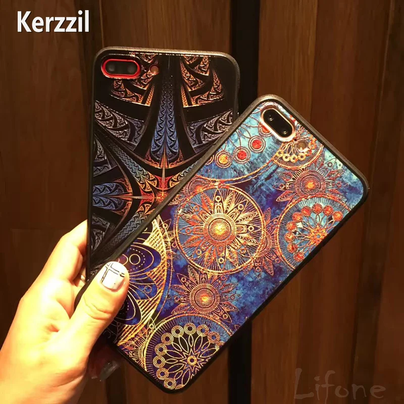 

Kerzzil Retro national winds Capa For iphone 7 6 Plus 3D Relief Phone Case For iPhone 6s Coque Hard Back Soft Silicone Cover