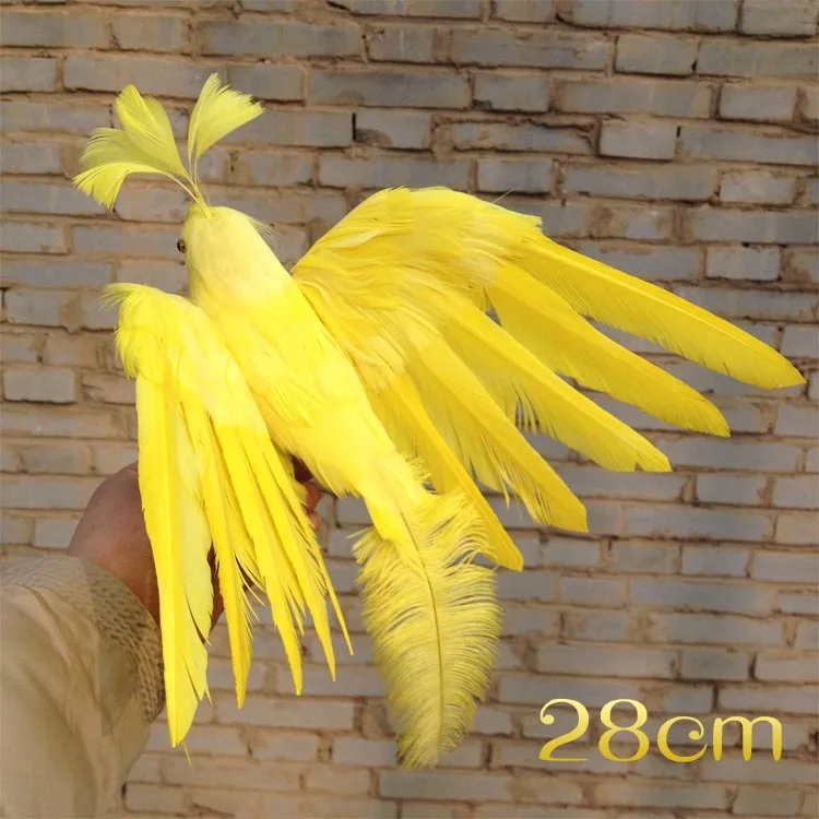 Около 28 см Моделирование крылья птицы модель пены и меха желтая птица куклы подарок 0740