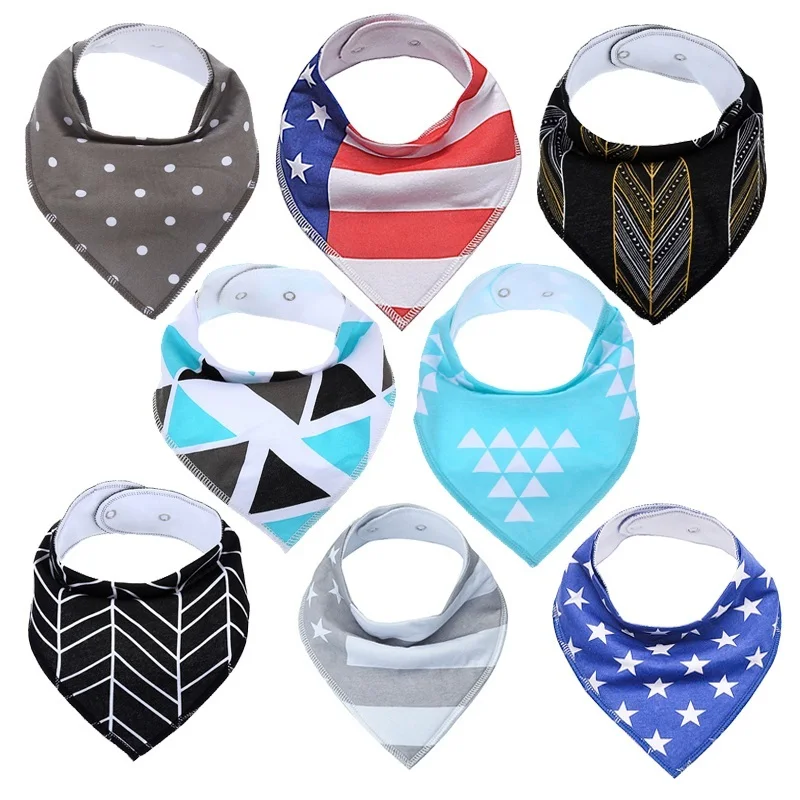 8Pcs/Lot Soft Comfortable Colorful 100% Organic Cotton And Baby Bandana For Boys &Girls Infant Adjustable Snaps Saliva Baby Bibs designer baby accessories