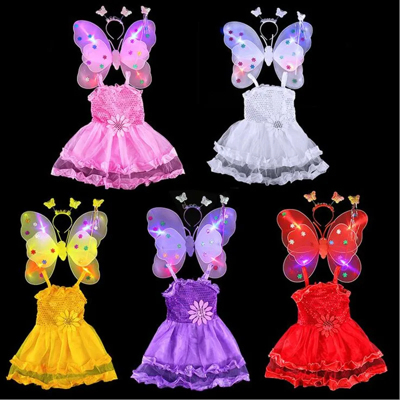 Детская повязка принцессы с бабочкой для девочек; крылья; волшебная палочка; платье; костюм для сцены; реквизит для дня рождения