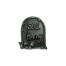 Still horny tombstone enamel pin black gothic art brooch Halloween accessories