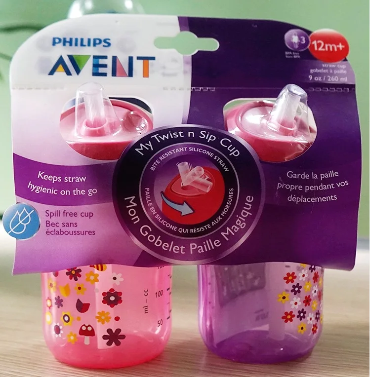 12m AVENT соломенная чашка Питьевая чашка 9-12 oz/260 ml-340 ml 12m+/18 m - Цвет: 12m