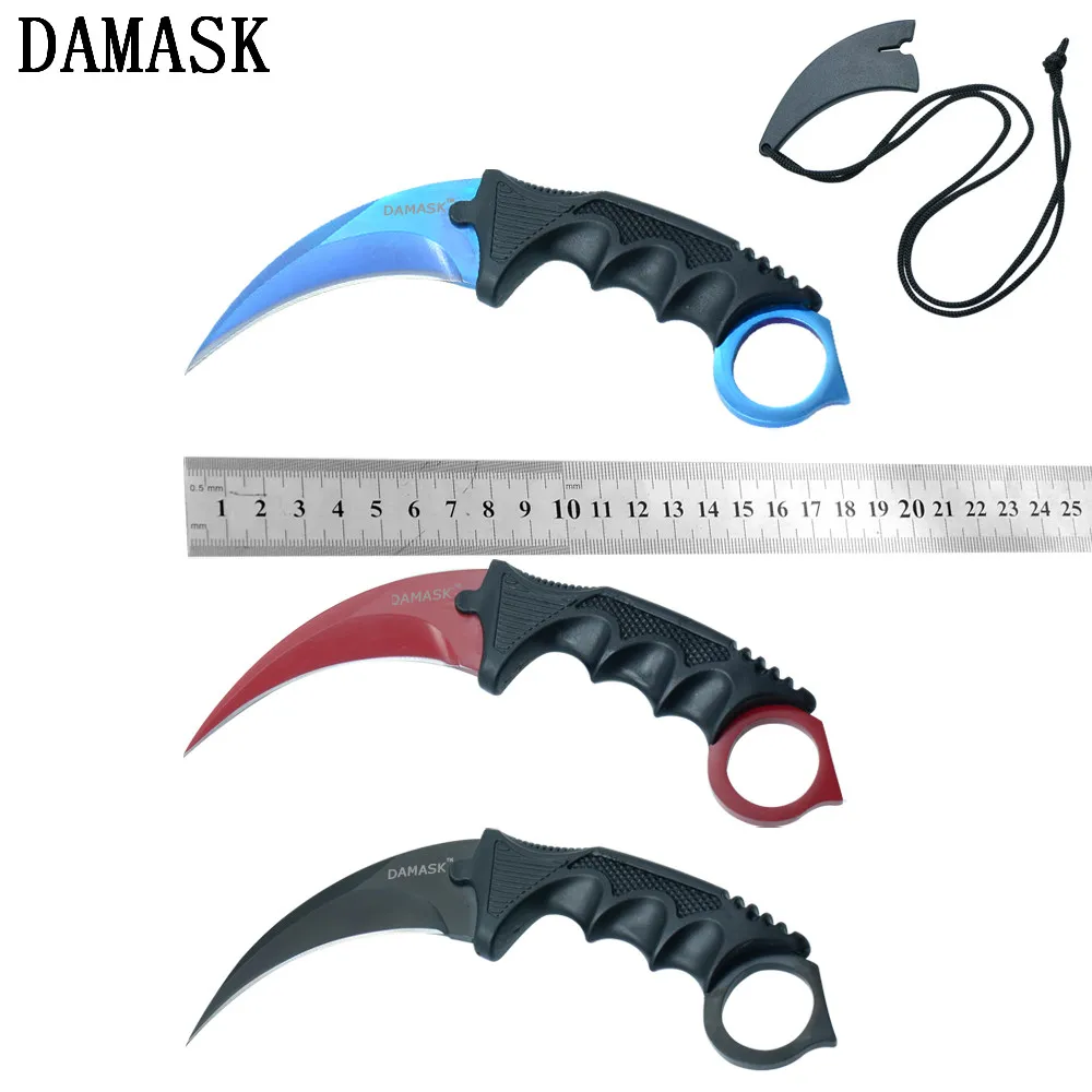 Damask Brand Karambit Fixed Blade Knife Sharp Stainless Steel Blade