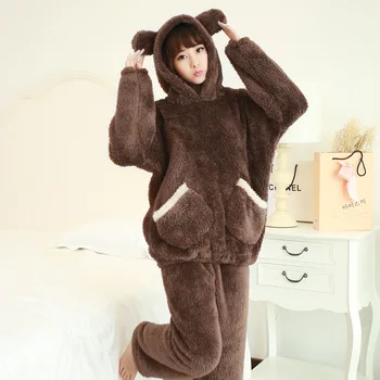 

Adult FLannel Pajamas Bear Cartoon Sleepwear Women Winter Homewear Full Sleeve Girls Pyjamas Female Pijamas Anime Cute Sleepsuit