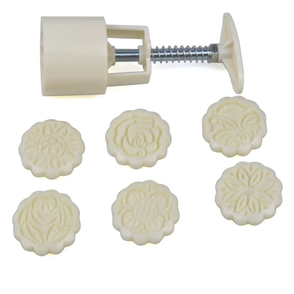 

Ckot 6 Patterns Round Moon Cake Press-Mould Decorating Cookies Mold Mould Baking Tool Set DIY Tool Fondant Decorative Punch