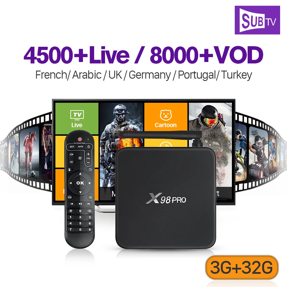 

France Arabic IPTV Box 3GB X98 PRO TV Box S912 IPTV Europe Turkish Arabic French Italia Spain 1 Year SUBTV Code IPTV Set Top Box