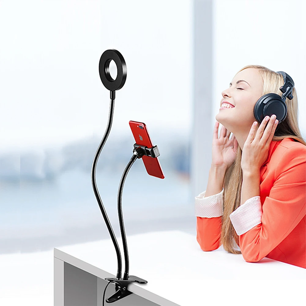 ET 2 in 1 Lazy Phone Holder Selfie Ring Light Phone Bracket Flexible Mobile Phone Clip Holder with LED Lamp for Samsung iPhone ET 2 in 1 Lazy Phone Holder Selfie Ring Light Phone Bracket Flexible Mobile Phone Clip Holder with LED Lamp for Samsung iPhone