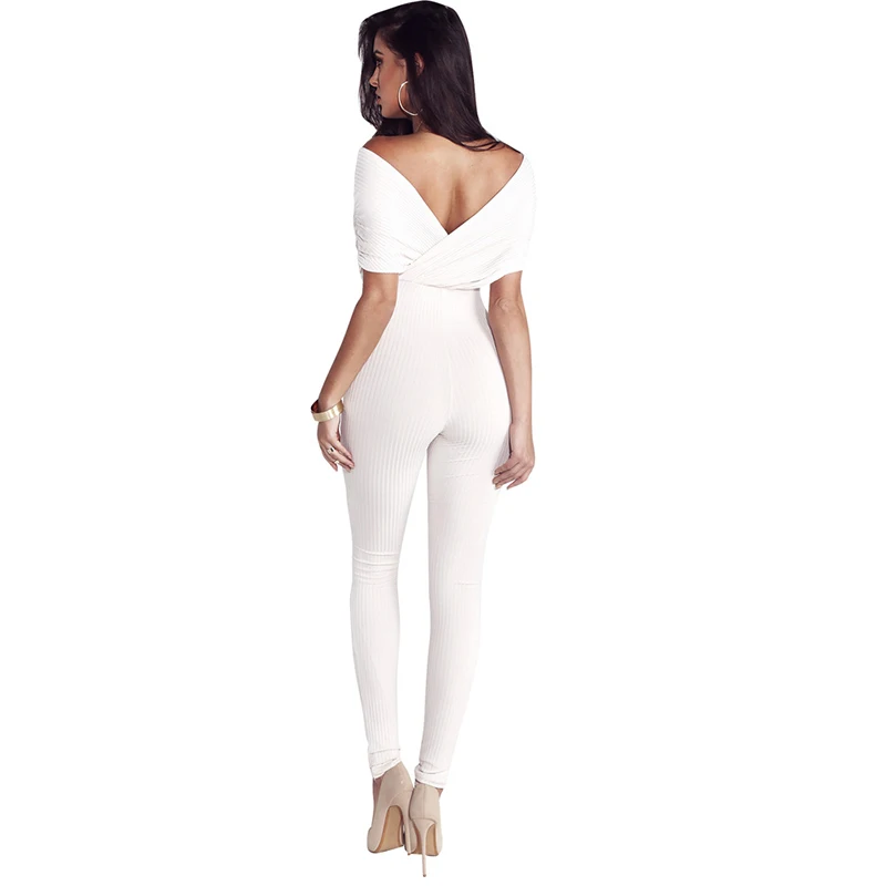

Womens rompers jumpsuit Cotton sexy jumpsuit summer 2019 macacхes elegantes Solid color Over-the-shoulder tight jumpsuit New