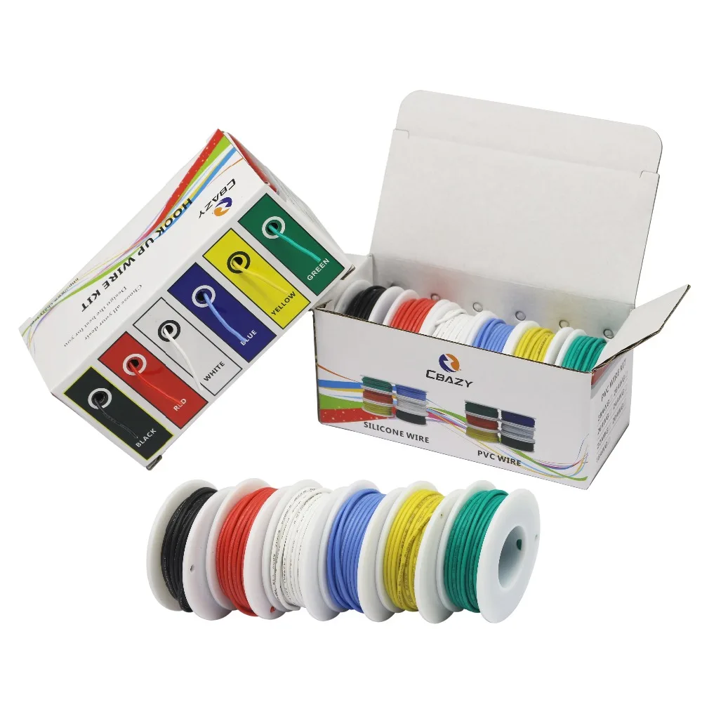 

60m per box 196 feet 26 AWG 10 meters each color flexible silicone rubber wire tinned copper wire kit 6 color electronic strand