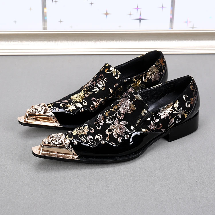 Mens dress shoes genuine Leather metallic toe glitter ...
