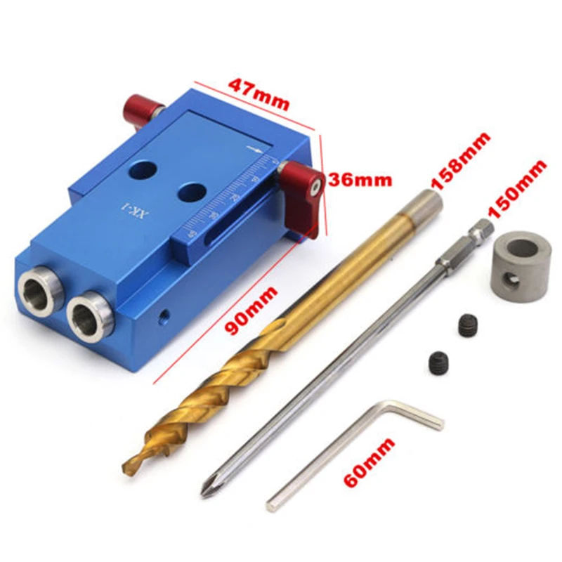 

Mini Pocket Hole Jig Kit w/ Step Drill Bit Woodworking Joint Tool Set Aluminum