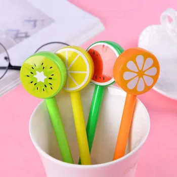 

2pc Cute Fruit Gel Pen Watermelon Lemon Lollipops Kawaii Pen 0.5mm Black Korea Stationery For Students Office School Supplies