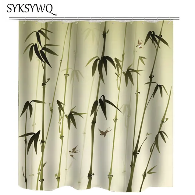 Buy Bamboo Shower Curtain Polyester Painting Bamboo