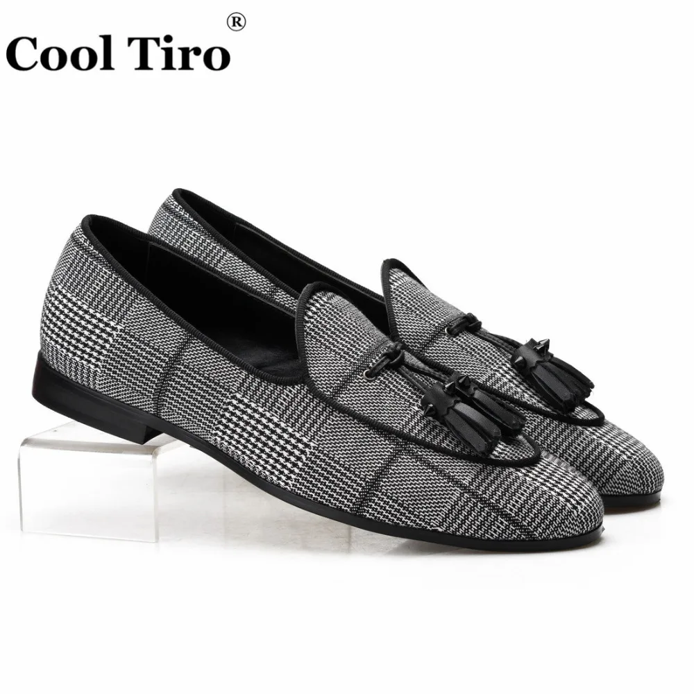 Gingham Men's Loafers With Tassels Flats (1)