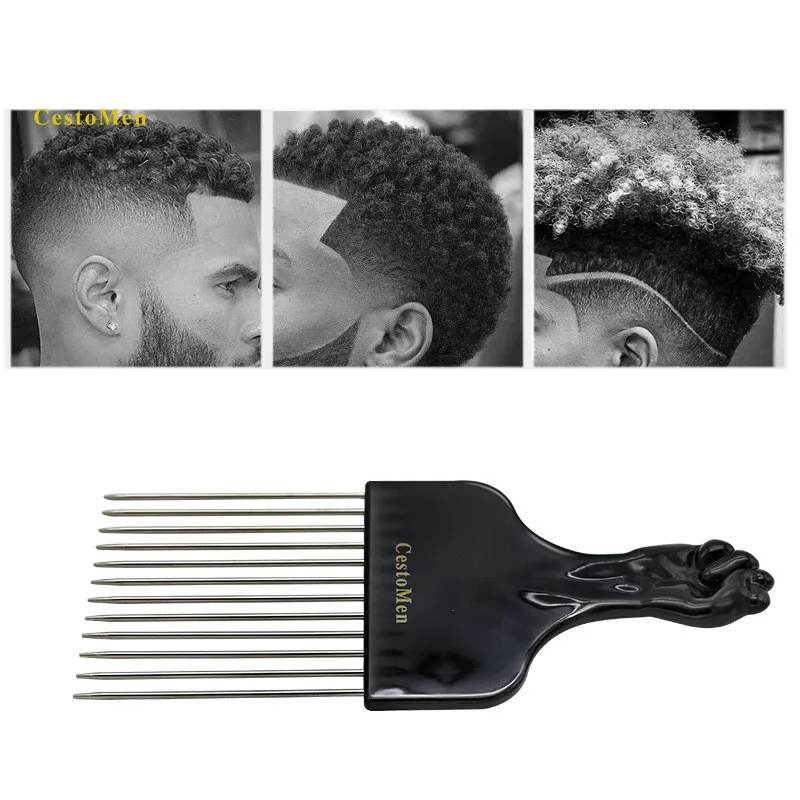 

CestoMen 1 PC Afro Comb Metal Pins African Pick Comb Hairdressing Styling Tool Plastic Fist Handle Hair Pick Comb For Curly Hair