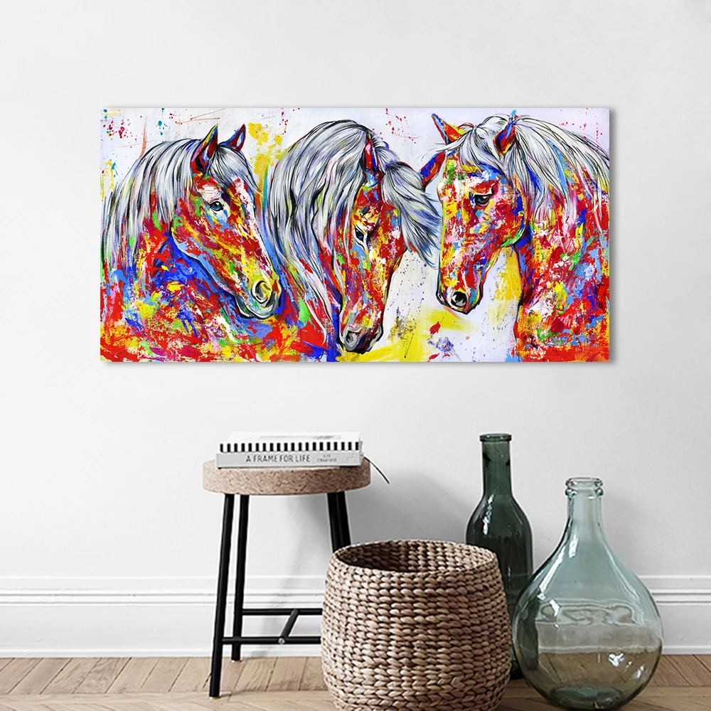 

HDARTISAN Wall Art Canvas Painting Animal Picture Three Horses Posters Prints Home Decor No Frame
