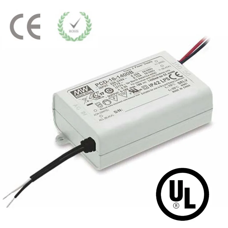 

MeanWell Triac Dimmable Led Driver Adapter 16W AC100-240V DC 350/700/1050/1400mA Dimming Power Supply Transformer CE UL