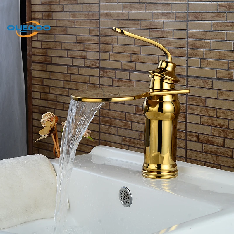 Bath Basin Faucet Brass Gold Finished Faucet Sink Mixer Tap Vanity Hot Cold Water Bathroom Faucets