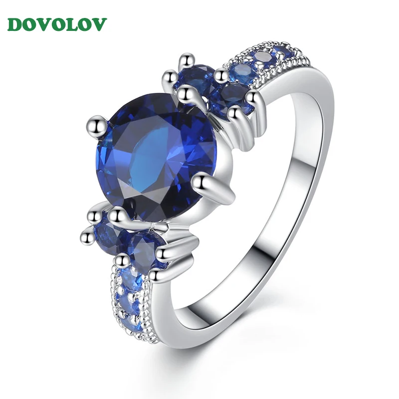 Dovolov Fashion Jewelry Purple /Red/Green/Blue Round Filled Real Rhodium Ring Women AAA+ Zirconia CZ Wedding A420 | Украшения и