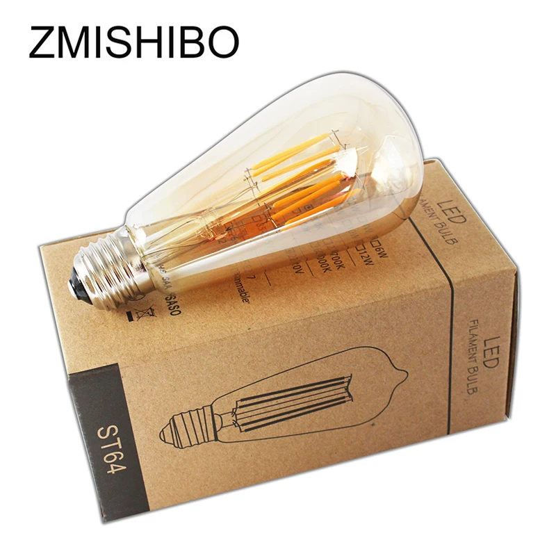 ZMISHIBO диммируемая Светодиодная лампа накаливания Янтарная ST64 110 220 В 4 6 8