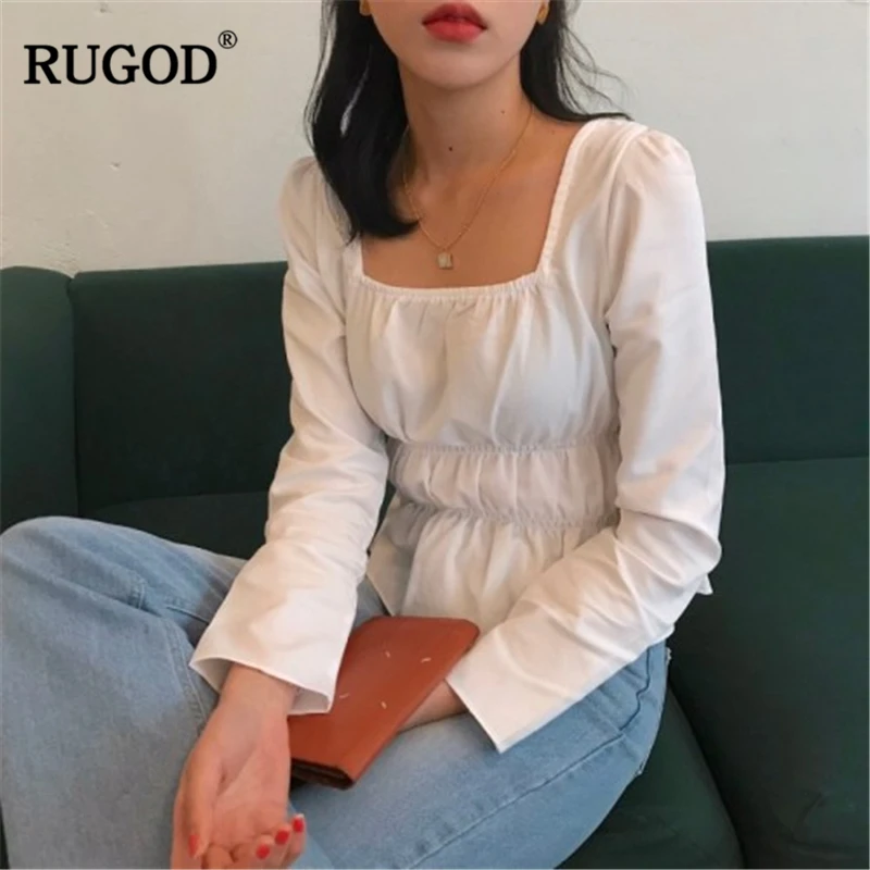 

RUGOD 2019 New Arrival Sping Women Shirt Slim Temperament Elastic Blouse Square Collar Long Sleeves Solid Modis Mujer Tops