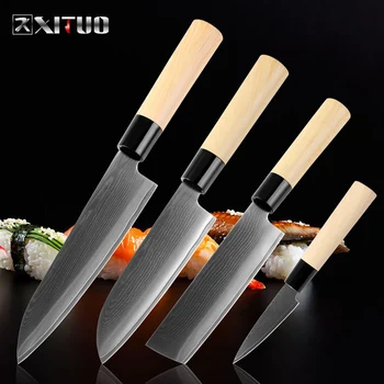 

XITUO Damascus Steel Chef Knife Japanese Style Sushi Salmon Filling Santoku Utility Knives Professional Kitchen Cooking Tools