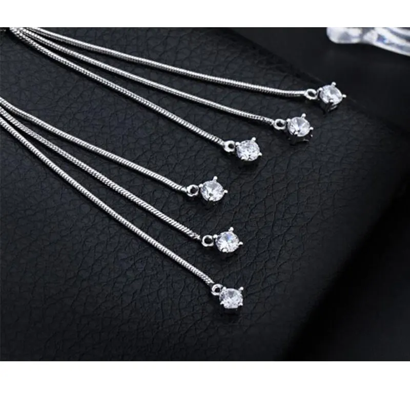 Anenjery 925 пробы серебряные ювелирные изделия блестящие циркониевые длинные серьги с кисточками для женщин pendientes oorbellen Букле д 'ореиль S-E354