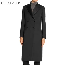Осень зима модное женское Шерстяное пальто Свободное двубортное длинное пальто элегантное черное шерстяное зимнее пальто chamarras de mujer