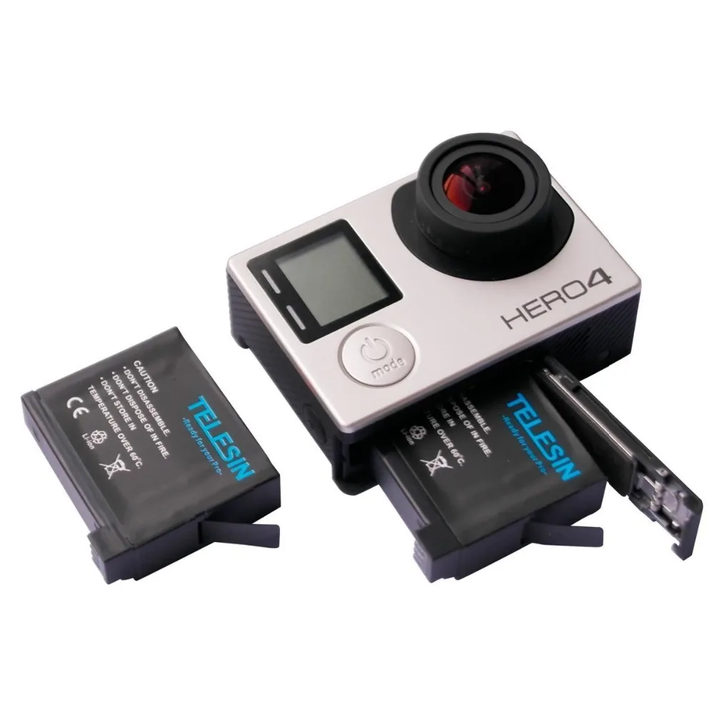 

TELESIN 2pcs 1200mah Rechargebale Battery Pack Back Up for GoPro Hero 4 Black Silver Camera Batteries Bateria Celular Set