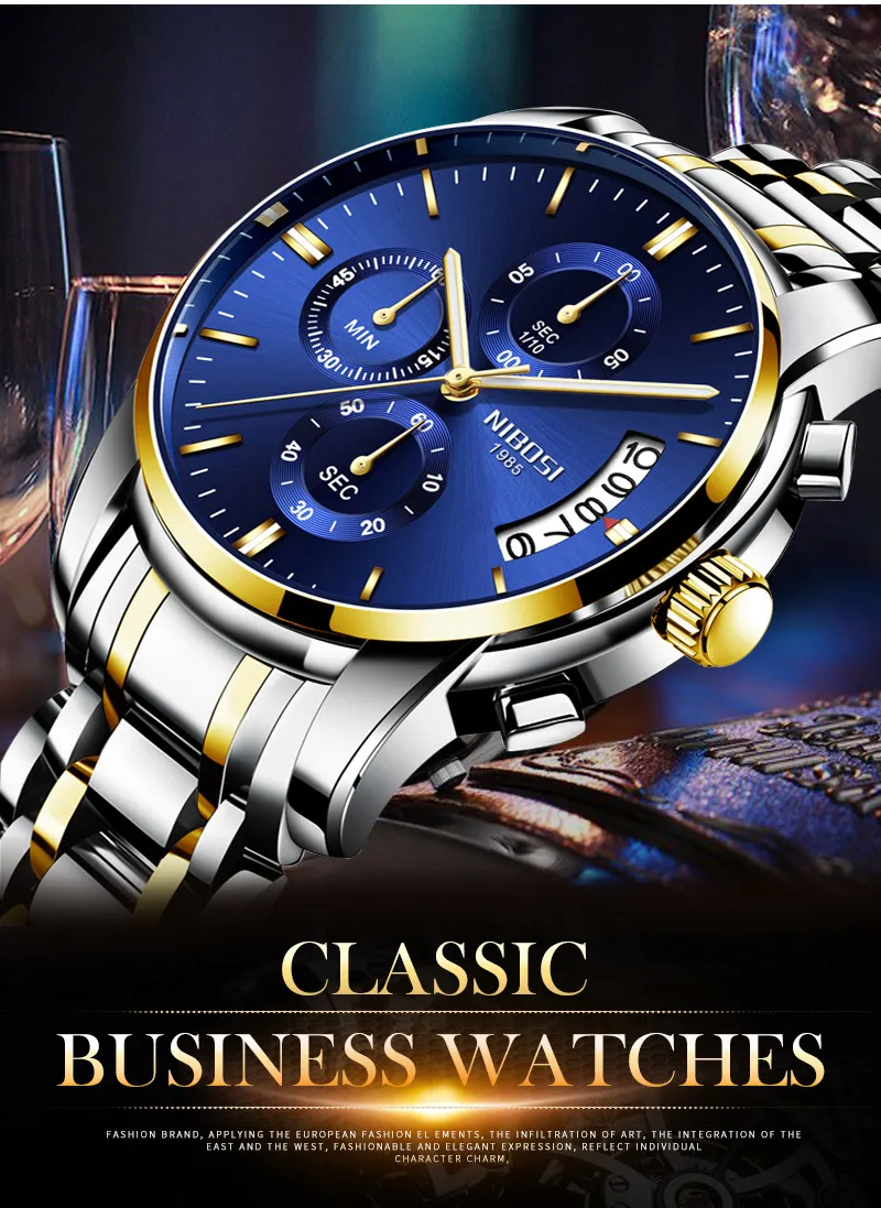 NIBOSI Mens Watches Top Brand Luxury Premium Luxury Fashion Luminous Waterproof Watch High-end Calfskin Pure Steel Strap Blue    (6)