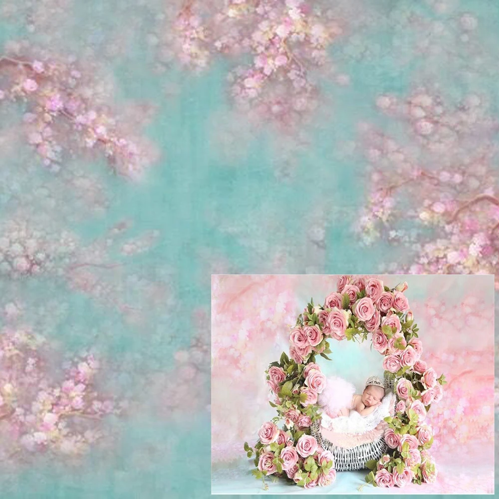 Newborn Photography Backdrop Turquoise Blue Printed Bokeh Pink Flowers Baby Shower Props Kids Floral Background For Photo Studio Background Aliexpress